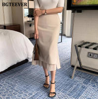 BGTEEVER Chic Elegant High Waist Ladies Solid Mermaid Skirts Spring Summer Fashion Ladies Slim Package Hip Mid-Length Skirts - details 6