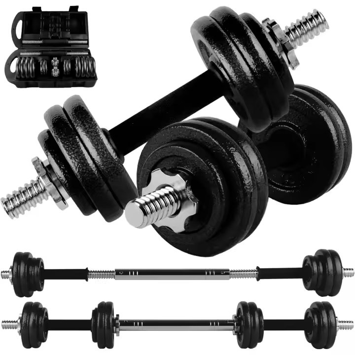 Mancuernas Ajustables y Antideslizantes con Barra de Conexión【15-50 kg】E-Book y Maletín, Discos de Hierro con Tuercas Seguras, Gimnasio en Casa, Fitness (Transformador de Hierro) - 1