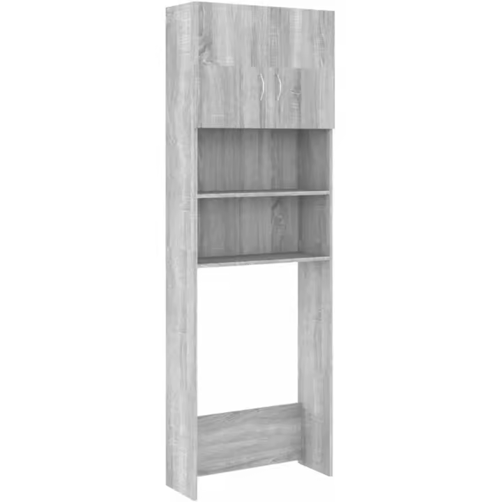 vidaXL Armario de Baño Mueble Lavadora Estante Aseo Colada Inodoro Ducha WC Bañero Almacenamiento Mobiliario Gris Sonoma 64x25,5x190 cm - 1