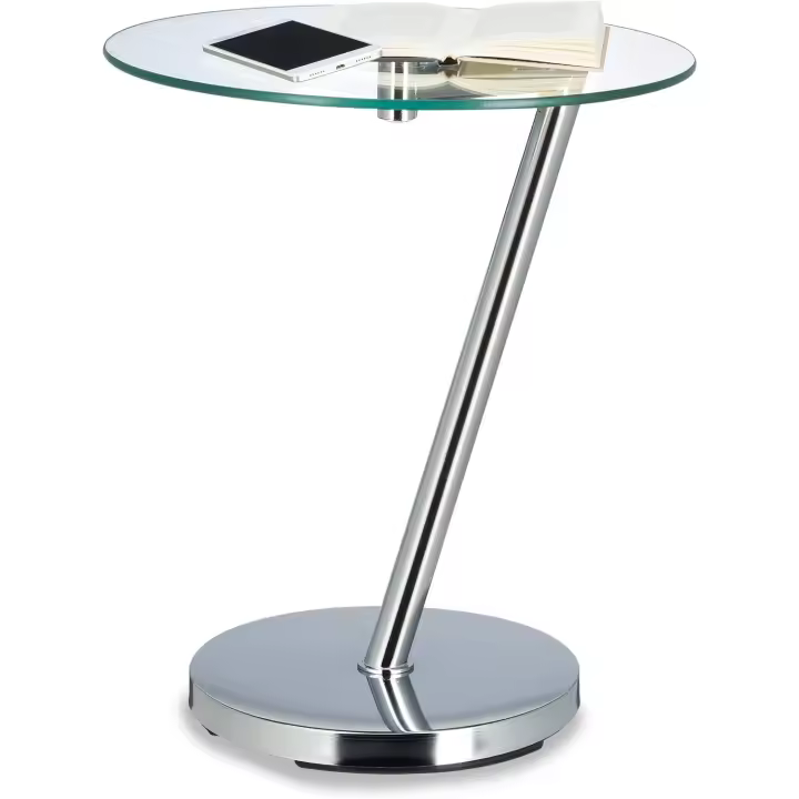 Mesa Auxiliar Redonda de Cristal-Acero Cromado Mesita de Café Mesilla Salón 52 x 45 x 45cm Plateado - 1
