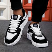 Zapatillas de deporte de cuero para hombre, zapatos vulcanizados con cordones, informales, cómodas, para caminar, color blanco y negro - details 4