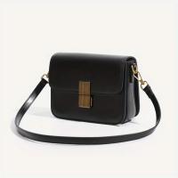 Bolso bandolera convertible para mujer - Negro con detalles en tonos dorados, correa desmontable, cierre a presión, súper fibra de alta calidad, diseño compacto espacioso para uso diario y formal, bolso de viaje versátil, bolso con textura brillante - details 2