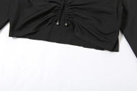 BUNO-Conjunto de 2 piezas de tendencia de otoño para mujer, Tops cortos de manga larga fruncidos con hebilla de Metal elegante + faldas con abertura alta, trajes ajustados a juego - details 16