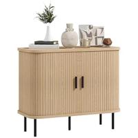 Mesa de Centro Mesa Baja para Salón con 2 Puertas Correderas Tipo Persiana 2 Compartimientos y Patas de Acero para Sala de Estar Dormitorio 100x55x40 cm Roble - details 3