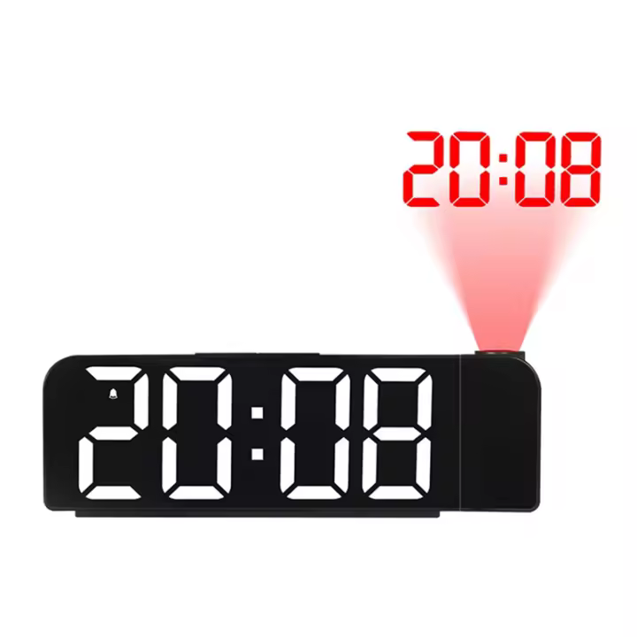180 °   Reloj despertador con proyección de rotación, reloj digital LED de 12/24H, carga USB, proyector de techo, despertador (blanco) - 1