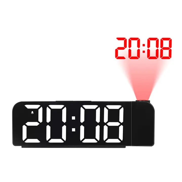 180 °   Reloj despertador con proyección de rotación, reloj digital LED de 12/24H, carga USB, proyector de techo, despertador (blanco) - 1