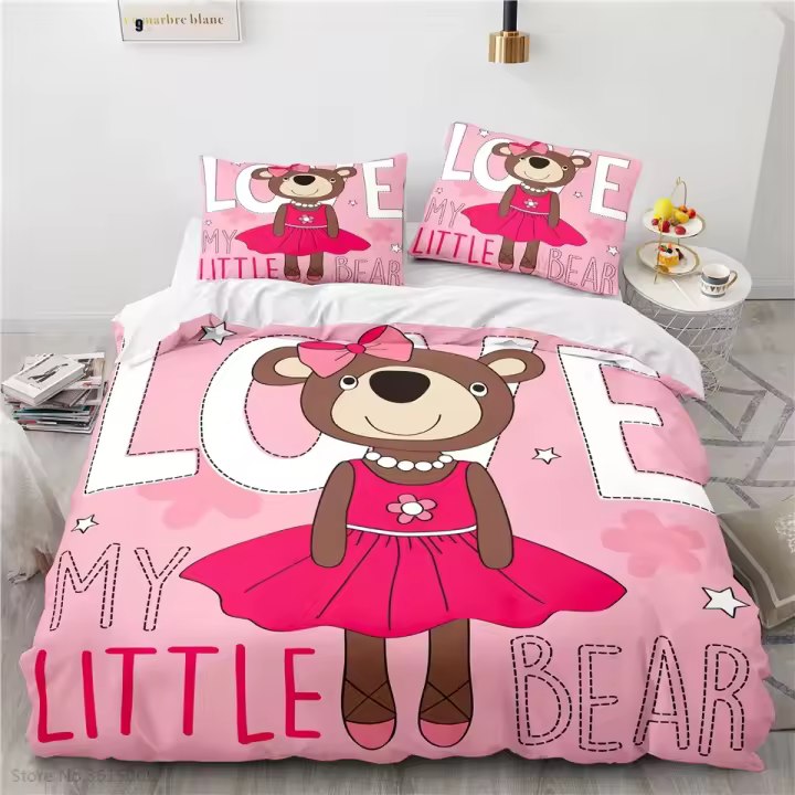 Conjunto de Ropa de Cama de Dibujos Animados 3D de Oso Ideal para Niños - 1