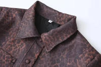 TRAFZA-abrigos de leopardo con cuello vuelto para mujer, chaquetas femeninas de manga larga con lazo y decoración de un solo pecho, otoño - details 2
