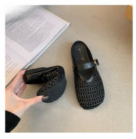 Verano nuevas zapatillas perezosas transpirables tejidas de un pedal zapatillas de cabeza de bolso de fondo plano cómodo de suela suave para mujer. - details 17