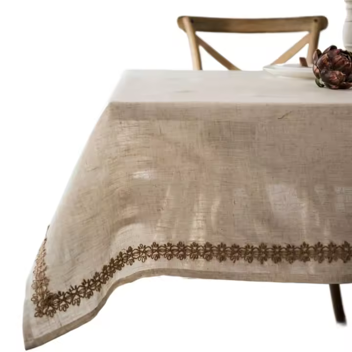 Mantel grande rectangular beige, mantel antimanchas lavable de algodón y lino con borlas para cumpleaños, boda, decoración de mesa de comedor. - 1