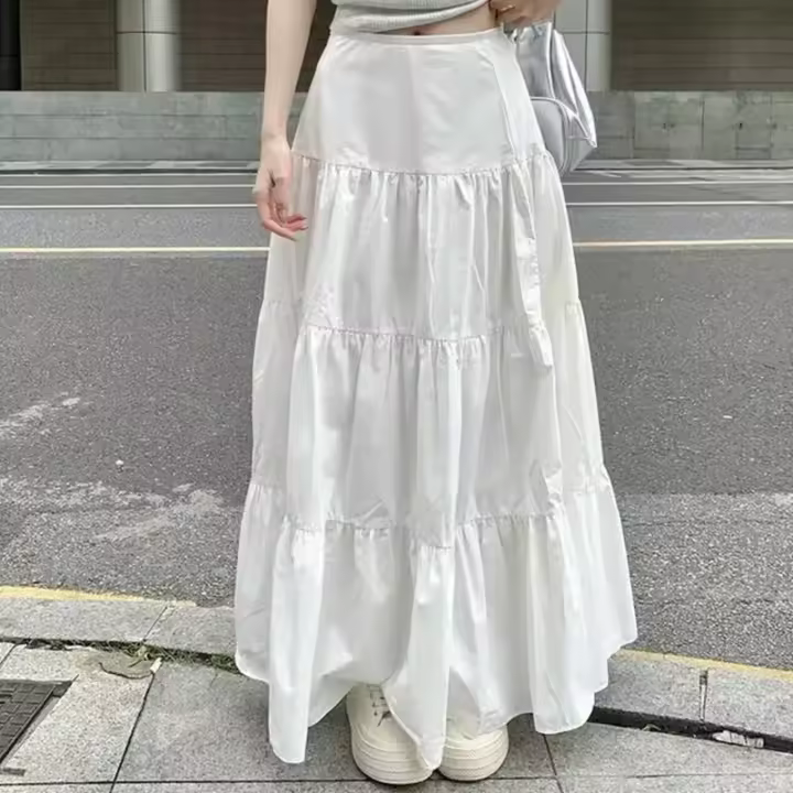 Elegante Vestido Retro de Cintura Alta para Mujer 2025 Corte A-Línea, Elástico, Blanco, Moda Callejera - 1
