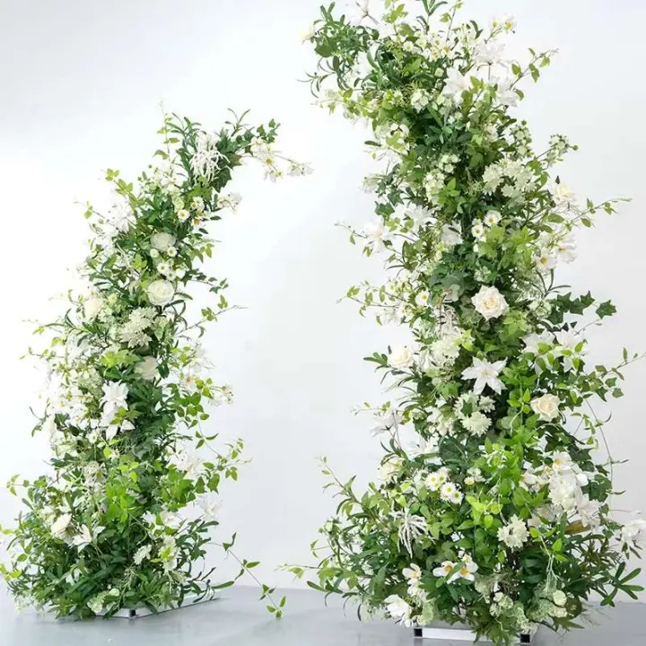 Fondo de alta calidad, decoración de flores de cuerno, hoja Floral Artificial de seda, flores de arco de boda verdes y blancas - 1