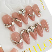 10 piezas de uñas artificiales hechas a mano de cobertura total con diamantes de imitación para decoración de uñas de mujeres y niñas - details 6