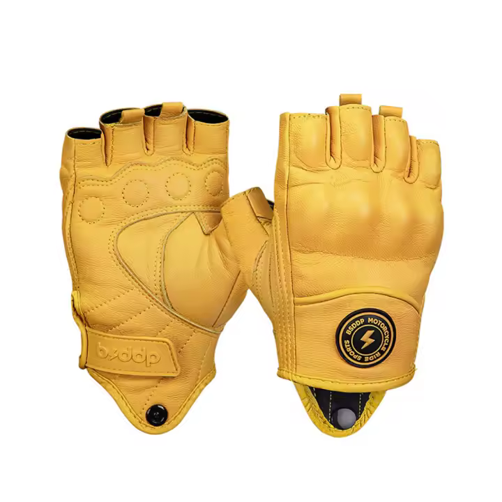 Guantes de moto de piel de oveja de medio dedo - 1