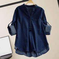 Blusa de cuello alto Blend, botones, cuello en V, camisa holgada, tops, ropa de calle para mujer - details 4