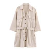 Ropa de mujer europea y americana con mini vestido de mezcla de lino con cinturón - details 1