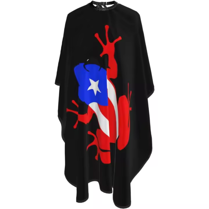 Capa de Barbero Profesional con Diseño de Bandera de Puerto Rico Impermeable, Ajustable, Ideal para Peluquería y Uso Doméstico 55''X66'' - 1