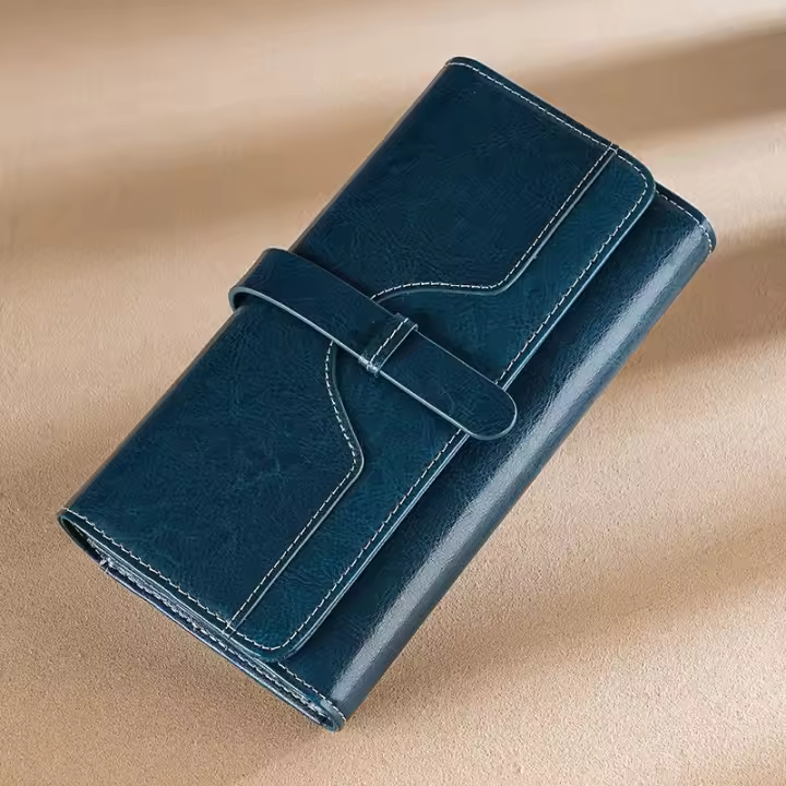 Cartera larga de cuero para mujer Anti-robo RFID, hecha de cuero genuino con lining de microfibra - 1
