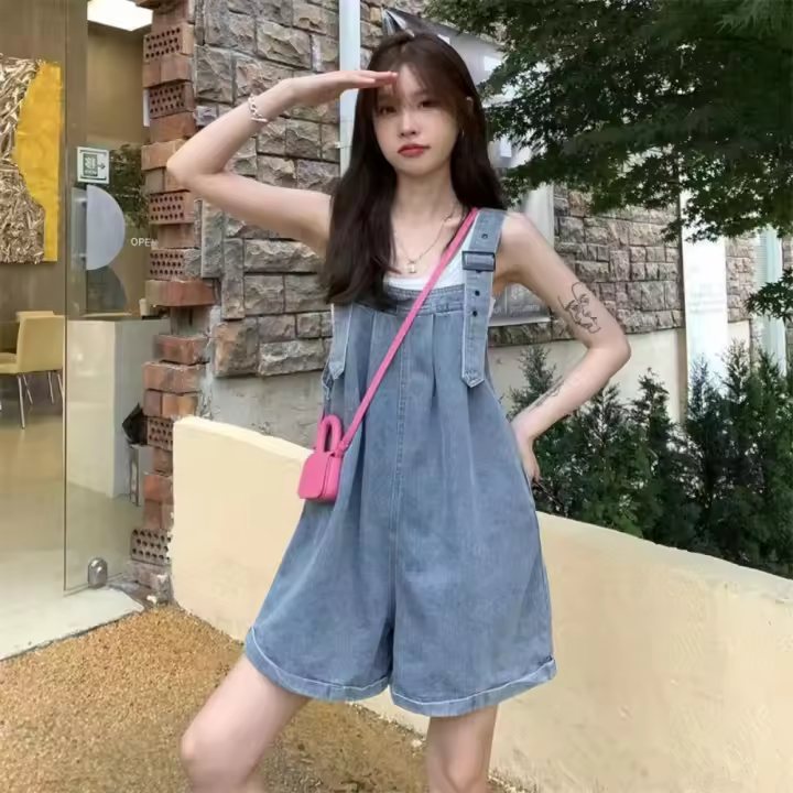 Monos de Denim Rodados Pantalones de Una Pieza Sueltos y Amplios para Mujer en Verano - 1