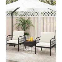 Juego de Muebles de Jardín 3 Piezas, 2 Sillones con Cojines y 1 Mesa con Tablero de Cristal, Conjunto de Muebles de Ratán para 2 Personas, Juego de Bistró para Balcón, Patio (Beige) - details 12