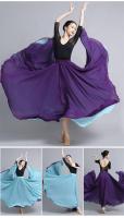 Falda baile gasa flamenca para mujer, faldas largas Color sólido 720 grados, ropa práctica bailarina, falda de estilo chino con - details 12