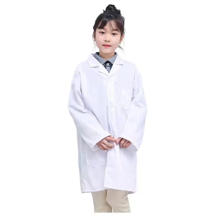 Abrigo de laboratorio blanco para niño y niña, uniforme de manga larga con bolsillos, ropa de trabajo para médico y enfermera, color blanco puro, verano y primavera - 1