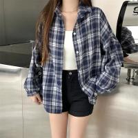 Camisa de franela negra para mujer, camisa a cuadros de tartán abotonada con cuello de manga larga, chaqueta informal para adolescentes y niñas, traje diario - details 5