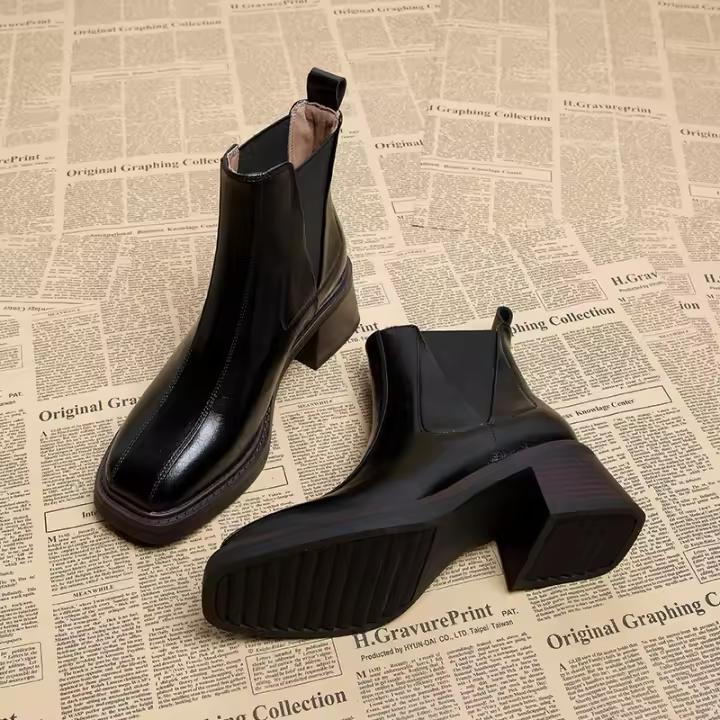 Nuevas botas cortas premium de tacón grueso estilo Chelsea - 1