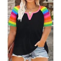 Camiseta de manga corta con estampado floral de leopardo y corte holgado informal para mujer de talla grande |     Top de verano de gran tamaño - details 3