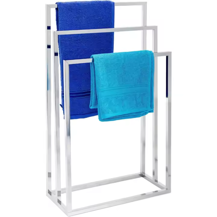 Toallero de Pie Acero Inoxidable, Metal Cromado, 3 Barras, Portatoallas Baño, Plateado, 82,5 x 46 x 21 cm - 1