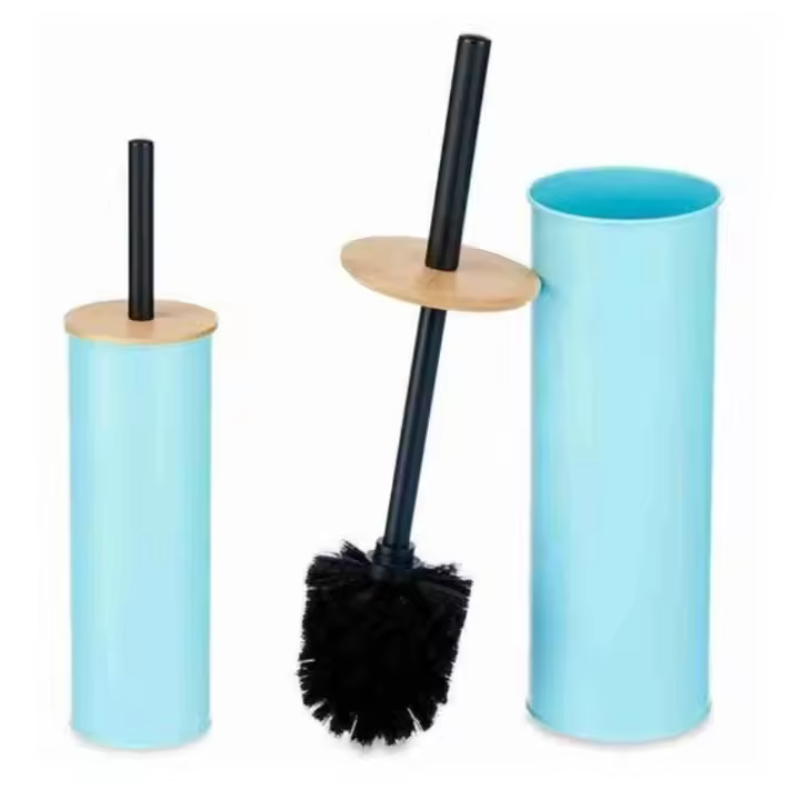 Escobillero metálico con tapa de bambú: color, estilo y durabilidad para darle vida a tu baño - 1
