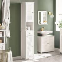 Armario para baño Alto Mueble Columna de Baño Estanterías de Baño con 2 Puertas y 1 Cajón Blanco - details 1