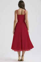 Vestido midi de satén con tirantes finos para mujer, abertura frontal, ahuecado, con bolsillos - details 48