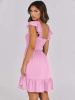 Vestido Mini de Verano Casual Boho para Mujer 2025 Cuello Cuadrado sin Mangas con Volantes de Cintura Swing A-e - details 13