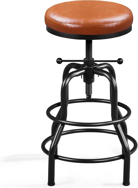 Taburete sintético Alto Redondo Ajustable en Altura con Dos reposapiés, Silla de Cocina con Marco de Metal para Cocina, Restaurante Bistrot Negro - 1
