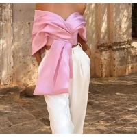 BUNO-Top asimétrico cruzado con nudo de mariposa para mujer, chaleco de tela mixta de fibra de poliéster transfronteriza, ropa sin tirantes - details 21