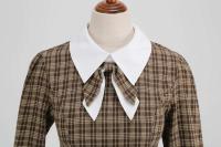 2025 nuevo Vintage marrón a cuadros Rockabilly Midi vestidos cuello vuelto arco 3/4 manga larga Otoño Invierno mujer vestido elegante - details 6