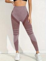 Protectores de piernas deportivos de secado rápido y estiramiento alto, pantalones de yoga sin costuras con cintura alta y levantamiento de cadera - details 7