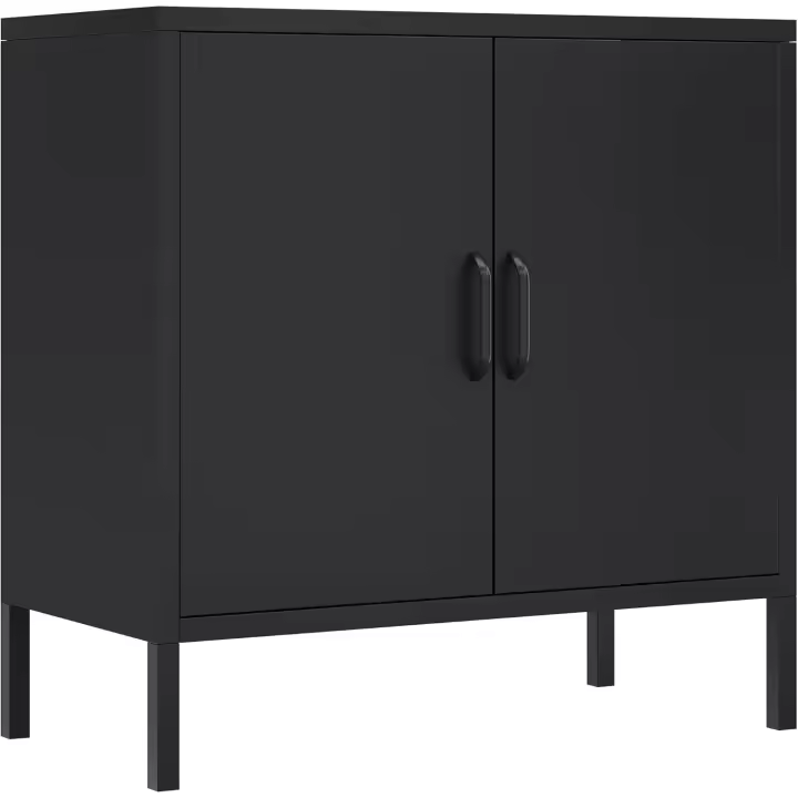Armario de Metal con 2 Puertas y 1 Estante Ajustable Diseño de Escritorio para Oficina en Casa, Dormitorio, Baño, Sala de Estar Negro - 1