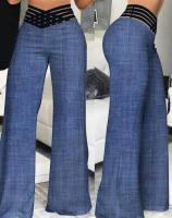 Pantalones elegantes de pierna ancha y cintura alta para mujer, malla transparente informal de oficina con ropa cruzada para mujer - details 10