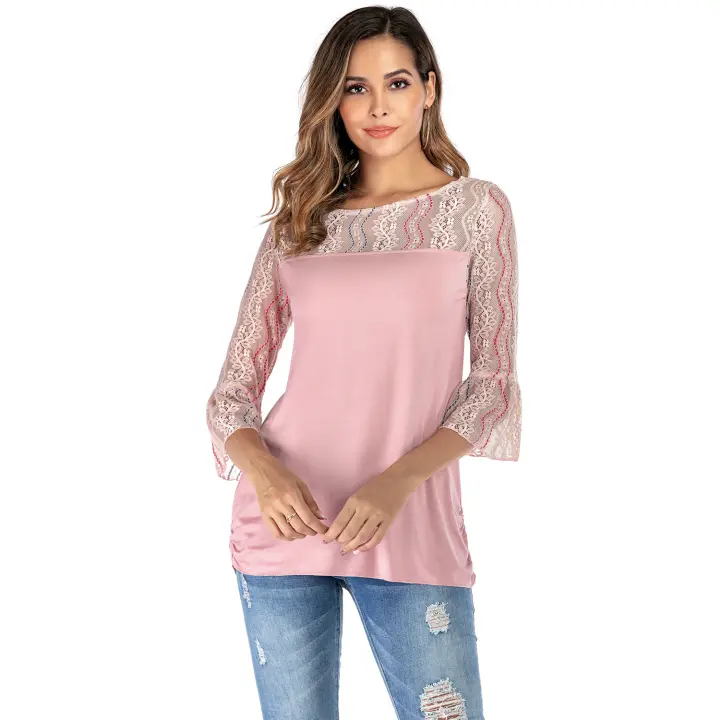 NOVEDAD DE VERANO 2025, camiseta TEMU de Modal grande de Color sólido con cuello redondo, Top informal para mujer - 1