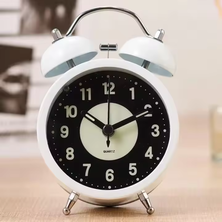 Reloj Despertador de Doble Campana Silencioso Reloj Analógico de Cuarzo con Batería Luz de Fondo - 1