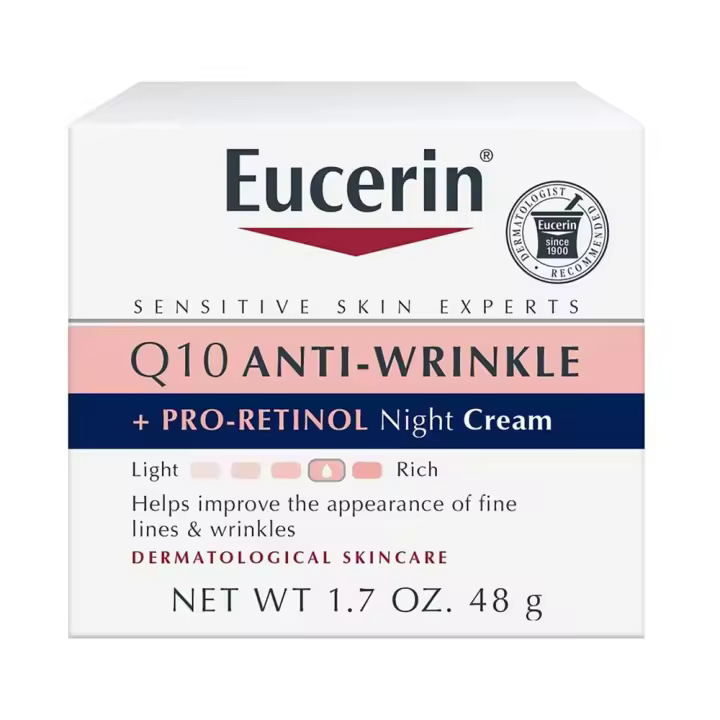 Eucerin Q10 Noche antiarrugas + Pro-Retinol, crema facial para pieles sensibles, tarro de 1,7 oz - 1
