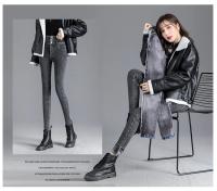 Pantalones vaqueros térmicos de lana gruesa para mujer, Vaqueros ajustados cálidos de cintura alta, pantalones pitillo con botones elásticos, pantalones vaqueros informales de terciopelo para mamá - details 34