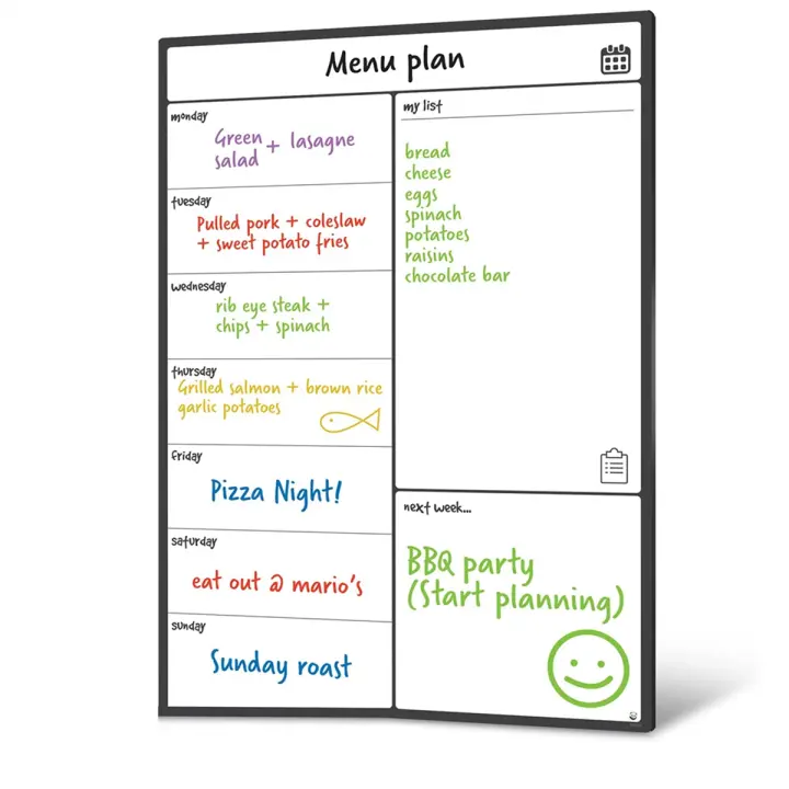 Pizarra blanca magnética, calendario para nevera, planificador de comidas y lista de compras, pizarra blanca, tablero de notas y planificador familiar - 1