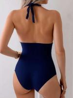 Traje de baño de una pieza acolchado vintage para mujer, elástico de corte alto con control de barriga, traje de baño con cuello cuadrado - details 1