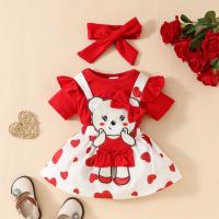 Adorable dibujo animado Oso Amor Bebé Niña Color Sólido Correa Falda Diadema Traje De Verano 2024 - details 1