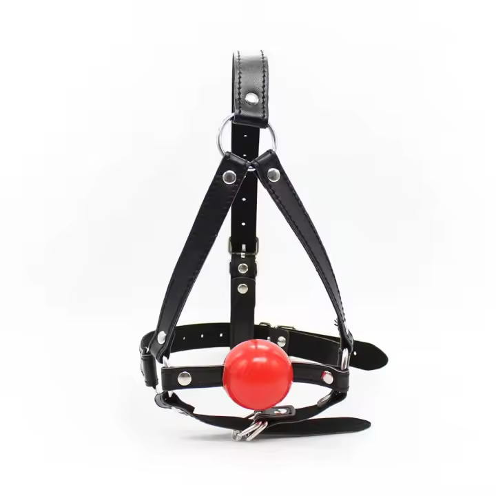Accesorios exóticos: juguete de mordaza para coqueteo sexual para parejas, arnés de cuero SM erótico para adultos con tapón bucal de bola suave para regatear - 1
