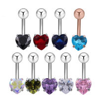 Gema de circonita 3A, anillos de cristal con forma de corazón para el ombligo, joyería corporal de acero quirúrgico, piercing para el ombligo, 1 ud. - details 2