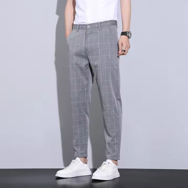 [] Primavera verano nuevo casual para hombres, corte entallado a cuadros simple, pantalones cortos de pierna recta personalizados y versátiles 956 - 1